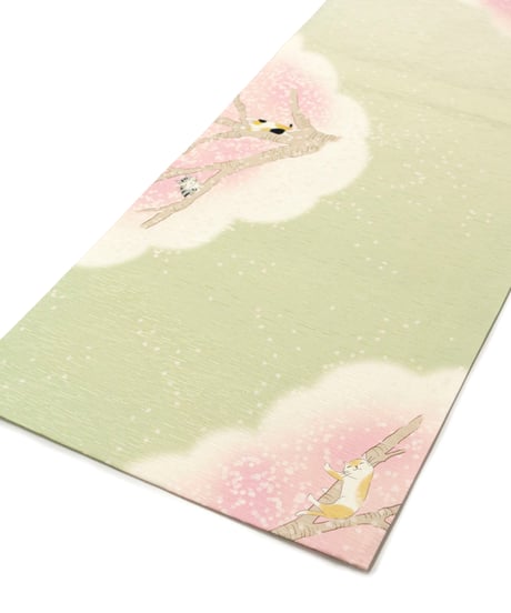 【新品】 【京袋帯】 【お仕立済み】 wakka 正絹 お太鼓柄 京袋帯 『お花見猫』 白 カジュアル 送料無料！【商品番号】90100099