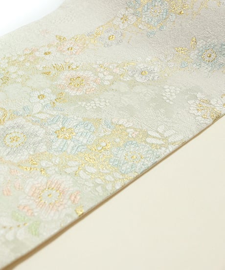 【新品】袋帯 西陣織 橋本テル織物謹製 証紙あり 辻が花百選 真珠色[90100057]