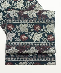 【新品】 【八寸名古屋帯】 【お仕立済み】全通柄 松葉仕立て ダークグリーン 草花文様 ポリエステル カジュアル 送料無料！【商品番号】90100070