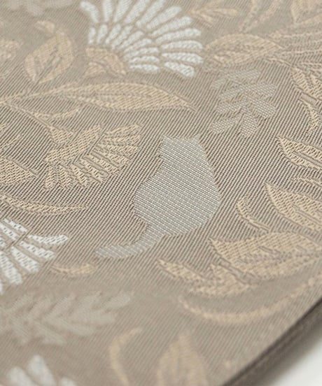 【新品】 【八寸名古屋帯】 【お仕立済み】全通柄 松葉仕立て モカ 草花文様 ポリエステル カジュアル 送料無料！【商品番号】90100067