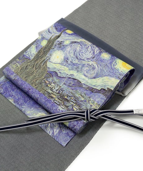 【新品】 【九寸名古屋帯】 【お仕立済み】お太鼓柄 染め名古屋帯 『星月夜』 ゴッホ カジュアル 送料無料！【商品番号】90100096