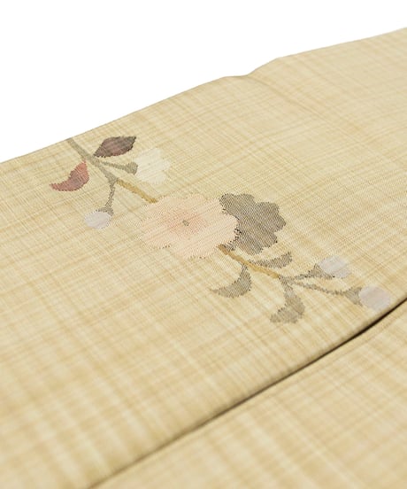 【新品】 【九寸名古屋帯】 【お仕立済み】お太鼓柄 名古屋仕立て 桜 砂色 すくい織 おび工房謹製 カジュアル 送料無料！【商品番号】90100106