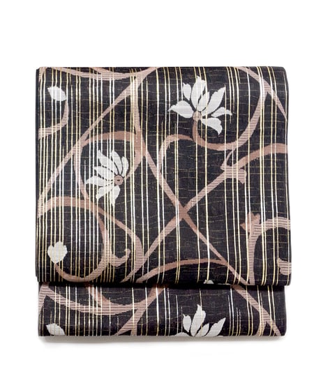 【新品】 【袋帯】 【お仕立済み】お太鼓柄 花唐草 こげ茶 西陣織 有栖川織物謹製 証紙付 セミフォーマル 送料無料！【商品番号】90100050