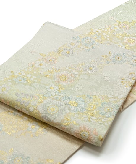 【新品】袋帯 西陣織 橋本テル織物謹製 証紙あり 辻が花百選 真珠色[90100057]