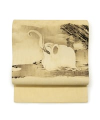 【新品】 【九寸名古屋帯】 【お仕立済み】お太鼓柄 染め名古屋帯 『象と鯨図屏風』 伊藤若冲 カジュアル 送料無料！【商品番号】90100095