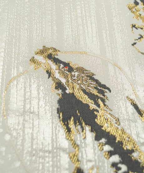【新品】 【袋帯】 【お仕立済み】六通柄 オフホワイト 龍 証紙付 西陣織 カジュアル 送料無料！【商品番号】90100093