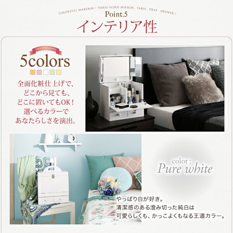 三面鏡付き カラフル木製メイクボックス | Castle.of.north