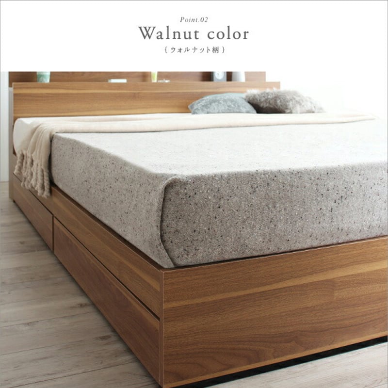 棚・コンセント付収納ベッド Montray モントレー:クイーン: ベッド