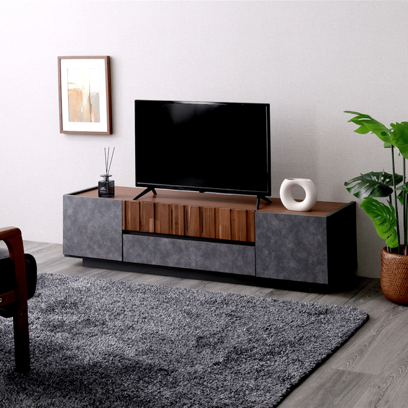 新品 送料込 モルタル調×木目 モダンテイストテレビ台180cm幅 完成品 モルタル調×木目 モダンテイストなテレビ台 180cm幅 モルタル調×木目