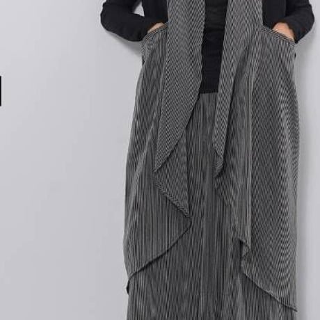 「新作」ピンストライプ　ロング「ベスト」ジレ　セットアップ可