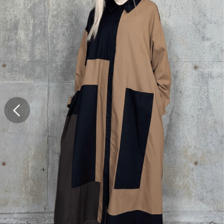 モード　3色カラー配色ロングシャツワンピース