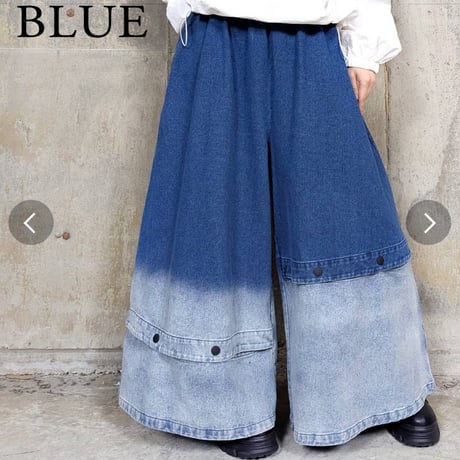 モード裾グラデーション裾ドットボタンデニムワイドパンツ.セール