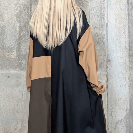 モード　3色カラー配色ロングシャツワンピース