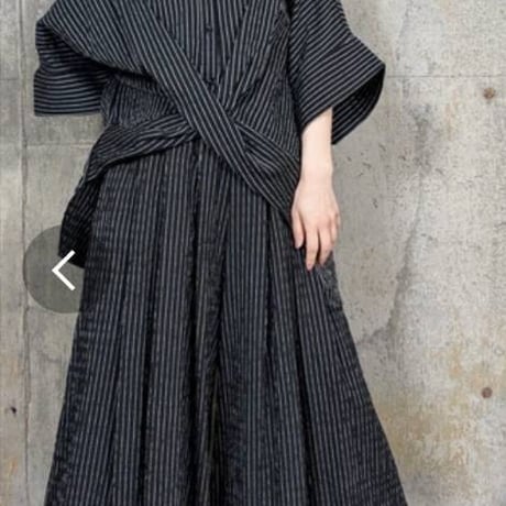 再入荷]モード[新作] 楊柳素材ストライプセットアップ可能ワイドパンツ