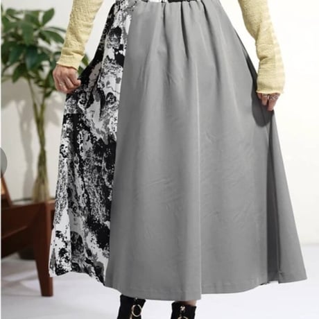 ロングプリント切替ラップスカート