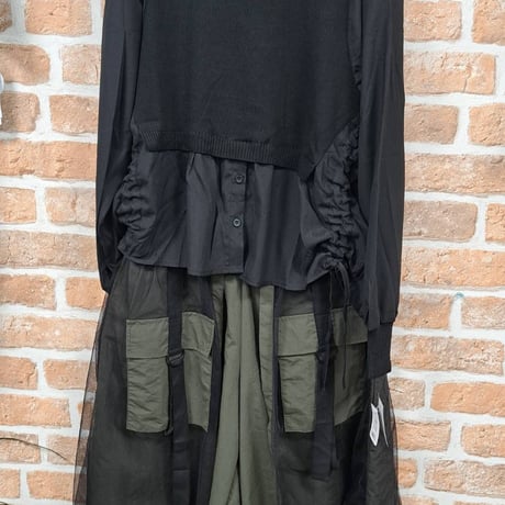 ニット×シフォンドッキングプルオーバー