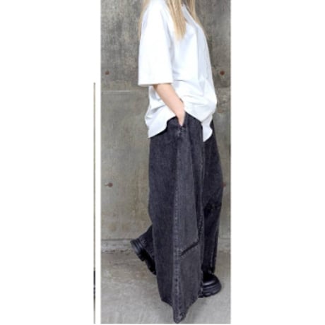 モードファスナー使いデニムワイドパンツ、セール