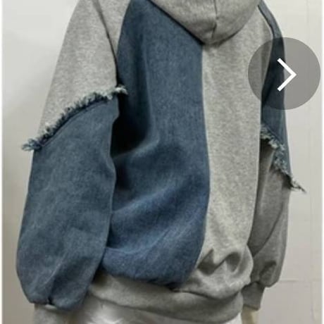 [再入荷](再入荷)デニムXミニ裏毛切替スウェットパーカー