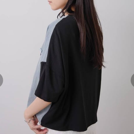 [新作] 綿　100%デニム切替ロゴ入りティーシャツ、6200円の30%オフ