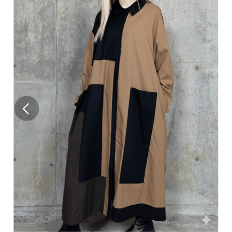 モード　3色カラー配色ロングシャツワンピース