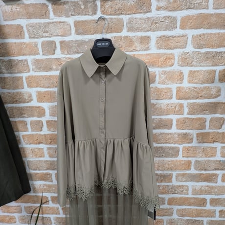 シャツロングレースシアーワンピース