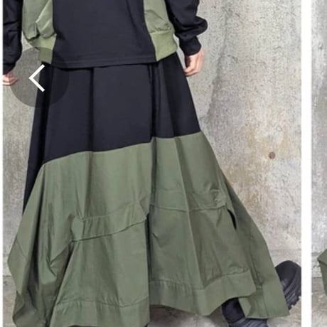 モード異素材裾ダブルボタンヘムデザインスカート