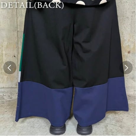 4カラー配色裾ステッチポンチパンツ　ワイドパンツ