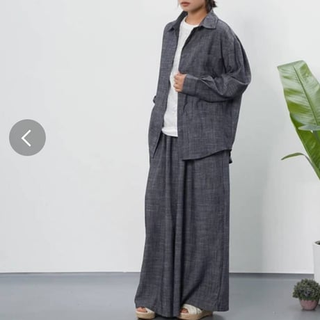 綿麻タックワイドパンツネイビー