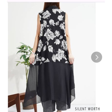 [新作]シフォンX花柄プリント切替デザインロングジレ.4995円、20%OFF