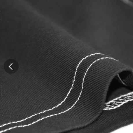 [モード] 綿白ステッチ前サイドロング変形デザインTシャツ　ブラック