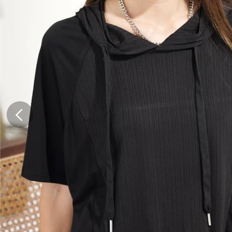 異素材切替半袖大人パーカー