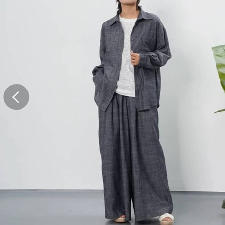 綿麻オーバーサイズシャツネイビーナチュラル素材
