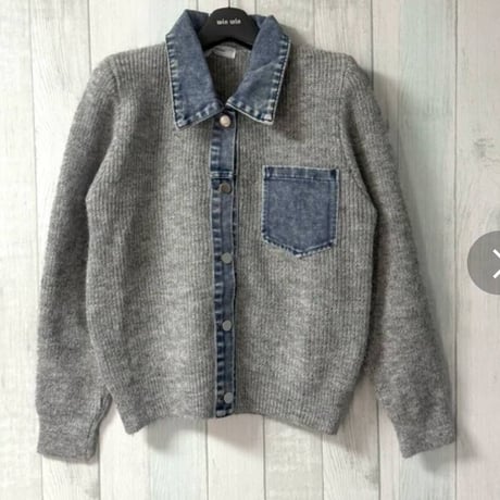 [ 再々入荷] デニム×ニット異素材カーディガン