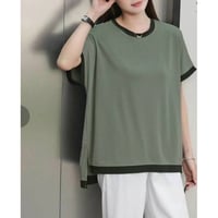 [再入荷] 新作[接触冷感素材]配色ドロップショルダーバイカラーカットプルオーバー