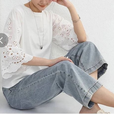 [新作]スカラップ刺繍スリーブコットブラウス