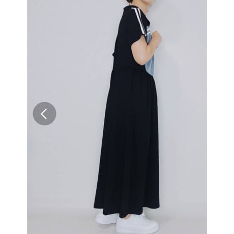 [大人気]デニム異素材切替胸袖2本ラインウエスト切替ワンピースブラック.8995円の30%オフ