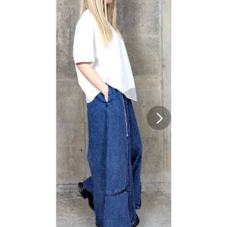 モードファスナー使いデニムワイドパンツ、セール