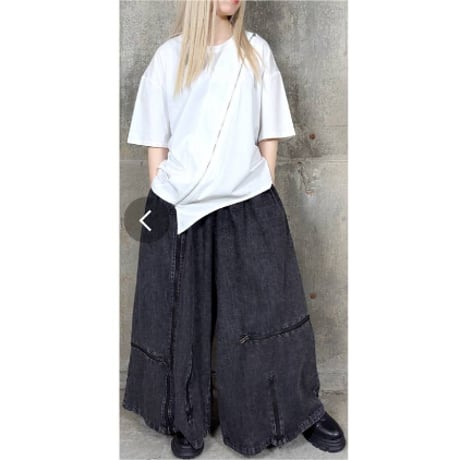 モードファスナー使いデニムワイドパンツ、セール