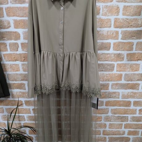 シャツロングレースシアーワンピース