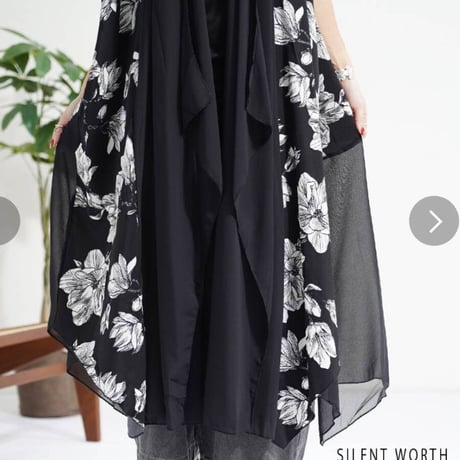 [新作]シフォンX花柄プリント切替デザインロングジレ.4995円、20%OFF
