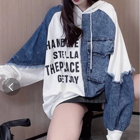 [再入荷](再入荷)デニムXミニ裏毛切替スウェットパーカー