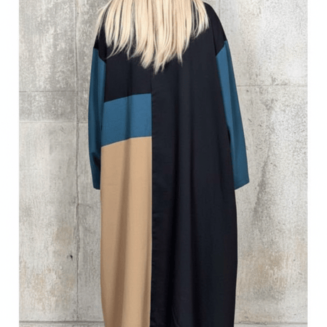 モード　3色カラー配色ロングシャツワンピース