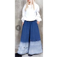 モード裾グラデーション裾ドットボタンデニムワイドパンツ.セール