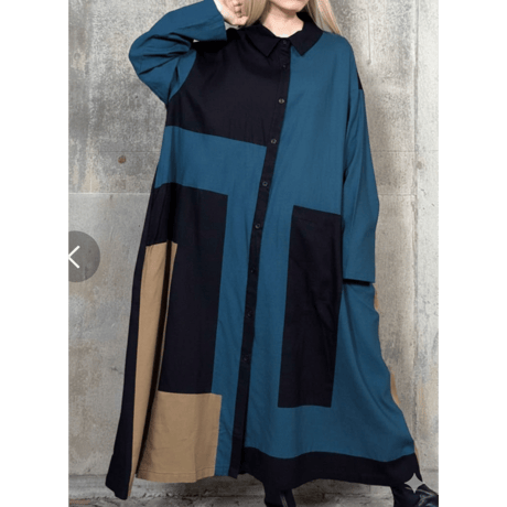 モード　3色カラー配色ロングシャツワンピース