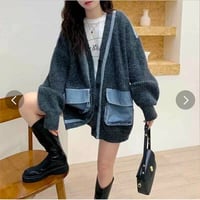 デニムニット厚でビッグロングカーデガン
