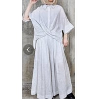 再入荷]モード[新作] 楊柳素材ストライプセットアップ可能ワイドパンツ