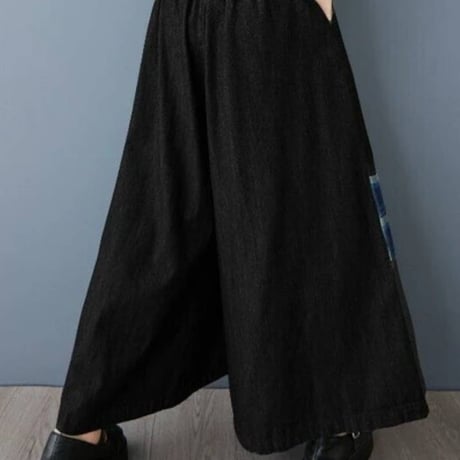 [再々入荷][ 個性派に]デニムxチェクパッチワークデザインワイドパンツ
