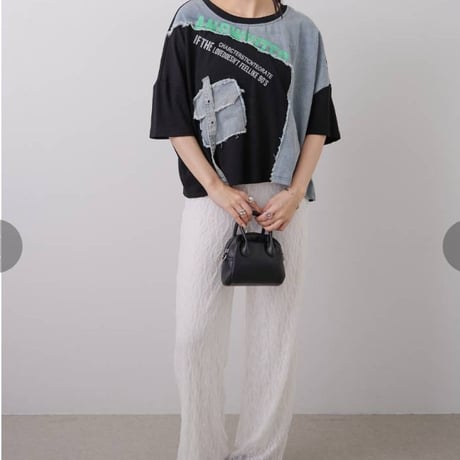 [新作] 綿　100%デニム切替ロゴ入りティーシャツ、6200円の30%オフ