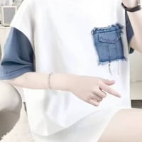 デニム切替ティーシャツデニムポケットリメイク風ヴィンテージトップス