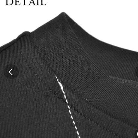 [モード] 綿白ステッチ前サイドロング変形デザインTシャツ　ブラック